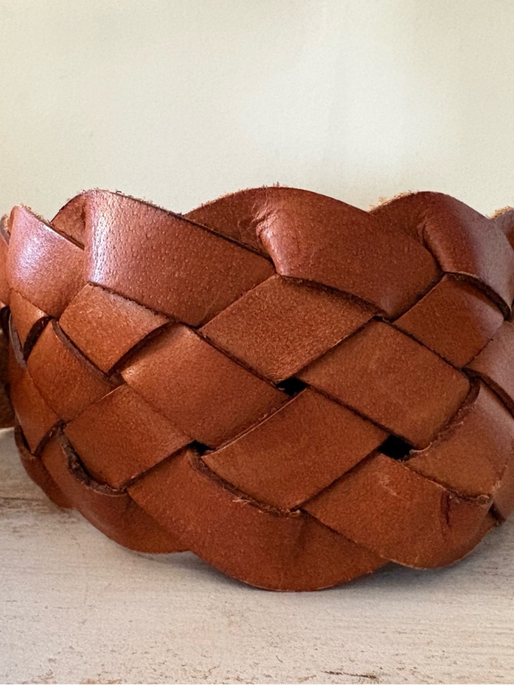 Vintage Hollister Wide Braided Luggage Brown Tan Leather Belt XS Small - Picture 5 of 7